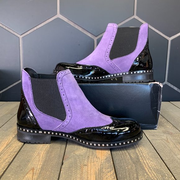 ~New W/ Box! Mens Girotti Black Purple Chelsea Boot Studded Luxury Dress Size 7 - Picture 2 of 6